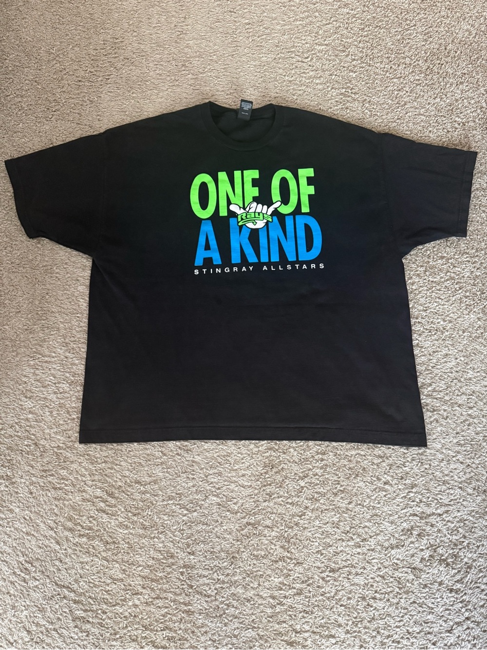 ONE OF A KIND Stingrays Allstars Black Graphic Tee with Neon Green & Blue Print